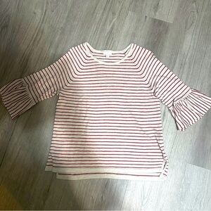J Jill Top Woman’s Size S
Red and Tan Striped 3/4 Sleeve Linen Blend